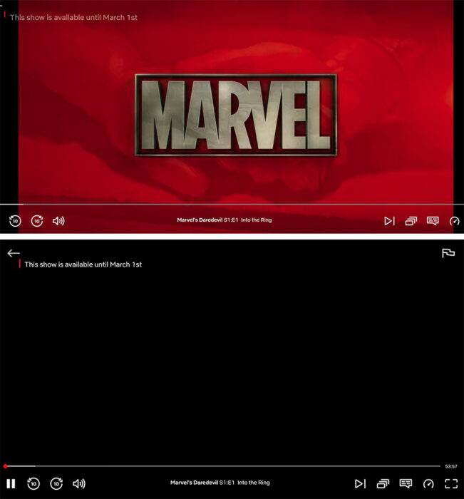 capturas de pantalla de televisores viendo alguna serie de Marvel 