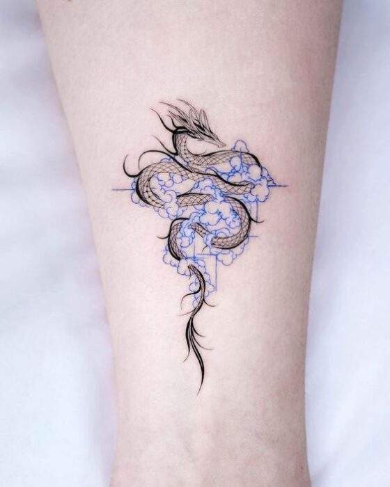 dragon with blue guides; Dragon tattoos for girls 