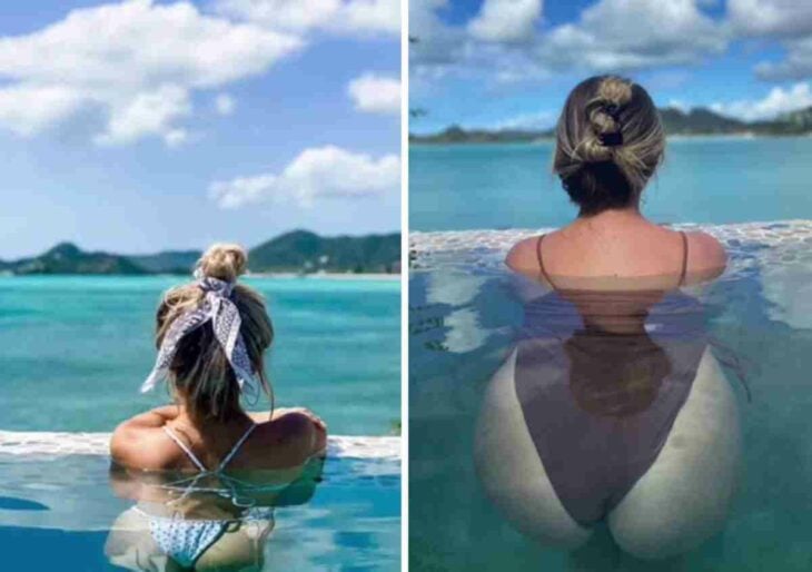 expectativa vs realidad de una foto en la alberca frente al mar 