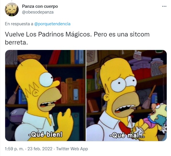 meme de Homero Simpson por el tráiler de los padrinos mágicos 