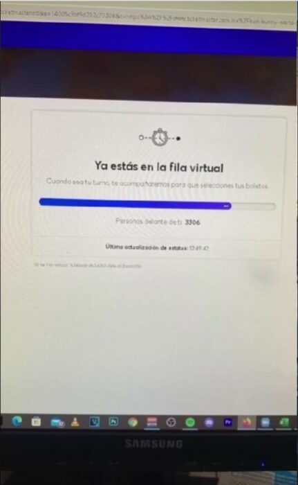 captura de pantalla de la fila virtual para comprar un boleto 