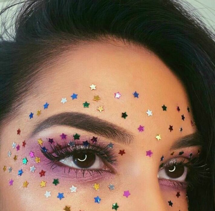 makeup with star stickers