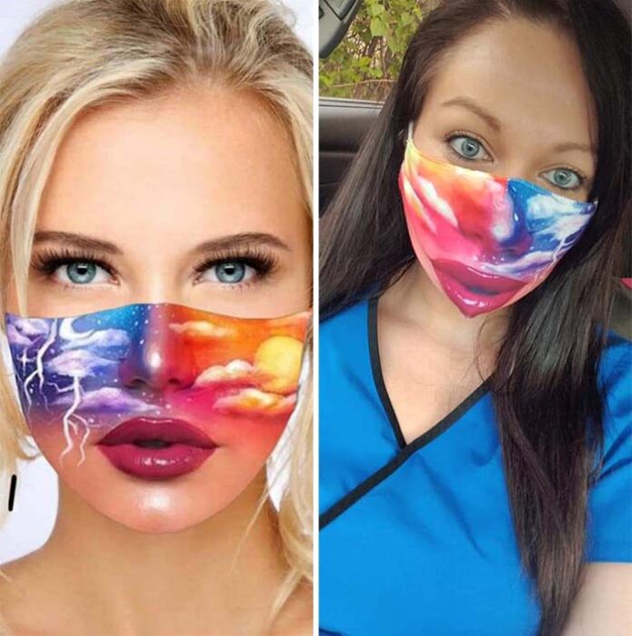 Comparison of women wearing colored masks