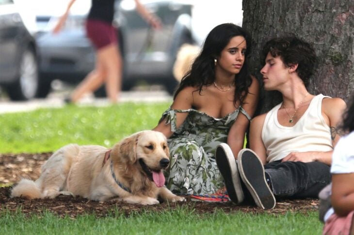 Camila Cabello y Shawn Mendes paseando a su perro