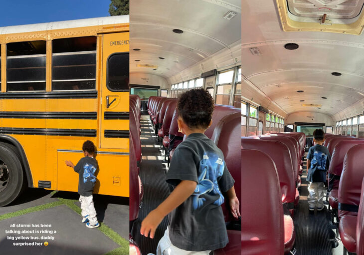 Stormi Webster en su autobus escolar