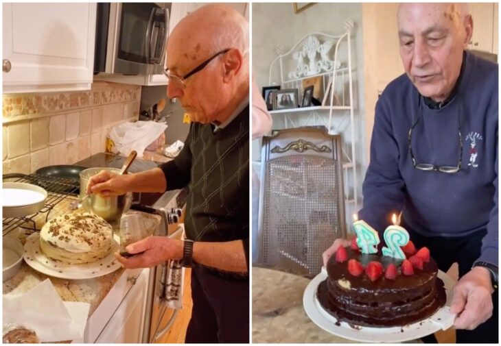 Pastry Grandpa;  Grandpa became a pastry chef at 92 years old.  He makes a different cake every time his family visits him.