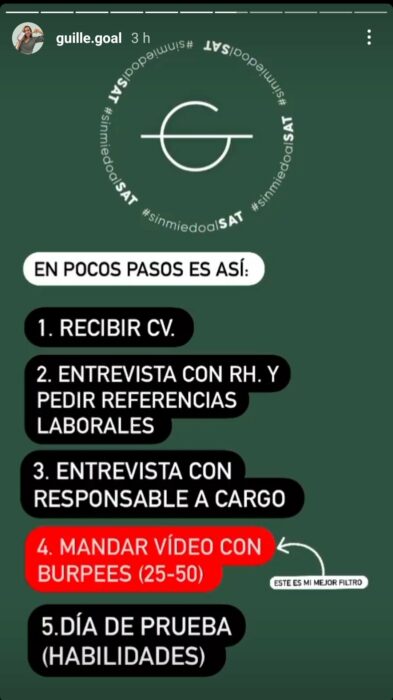 captura de pantalla de los requisitos para postularse a una vacante 