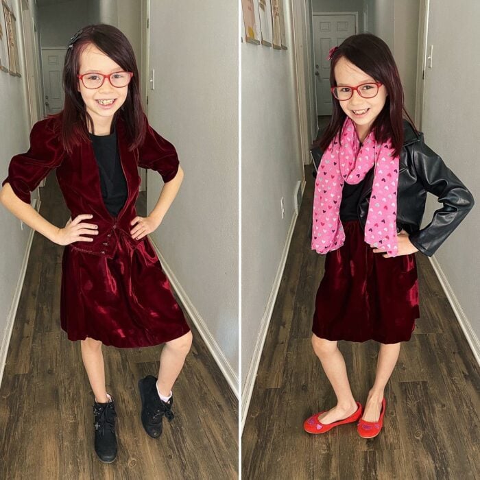 Vestido con terciopelo ;Esta pequeña de nueve años hace su propia ropa