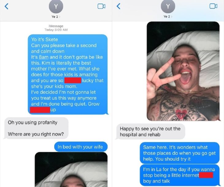 Captura de la conversación entre Pete Davidson y Kanye West