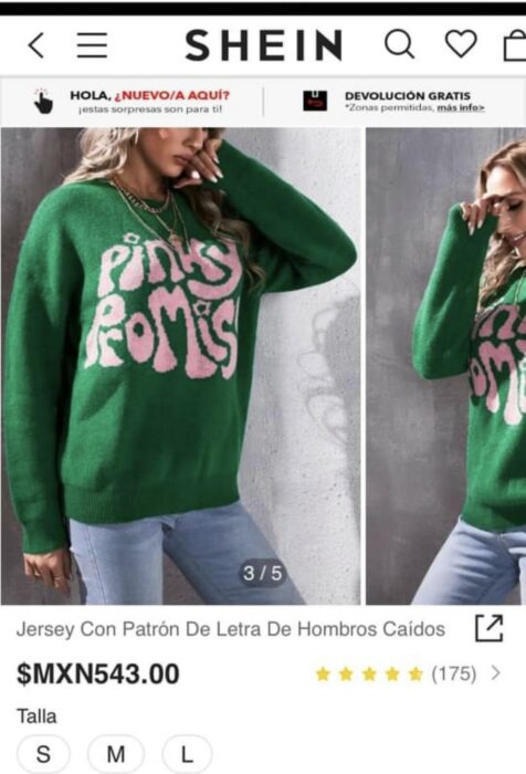 screenshot of a sweater in the Shein store