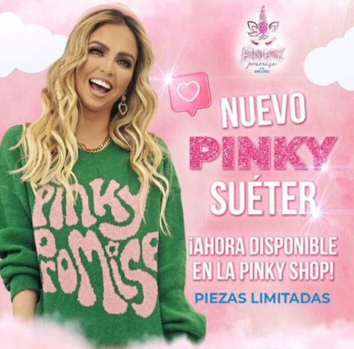 Flyer del suéter de Pinky rpomise de Karla Díaz 