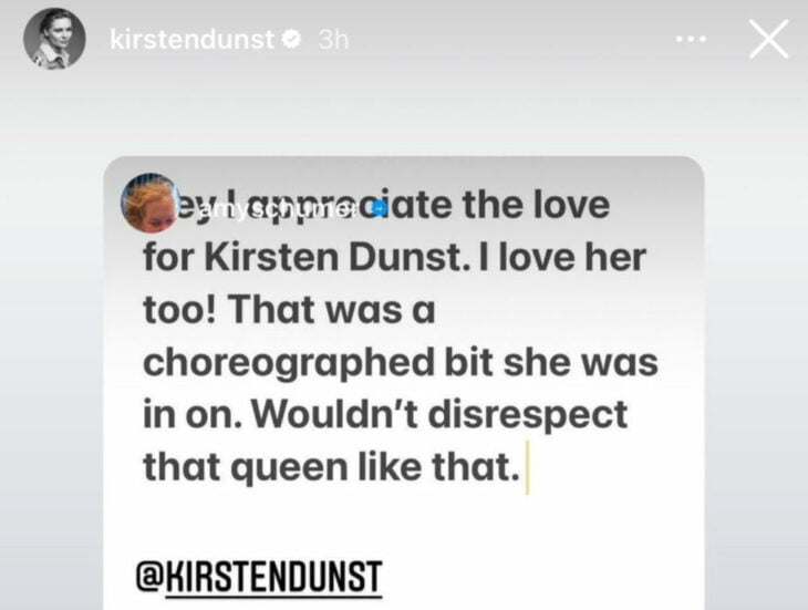 Captura de pantalla de una historia en el Instagram de Kirsten Dunst 