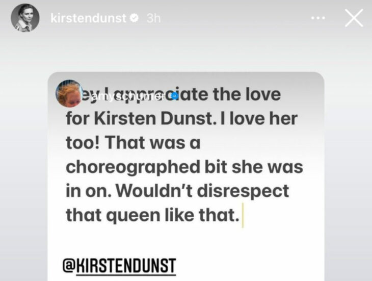 Captura de pantalla de una historia en el Instagram de Kirsten Dunst 