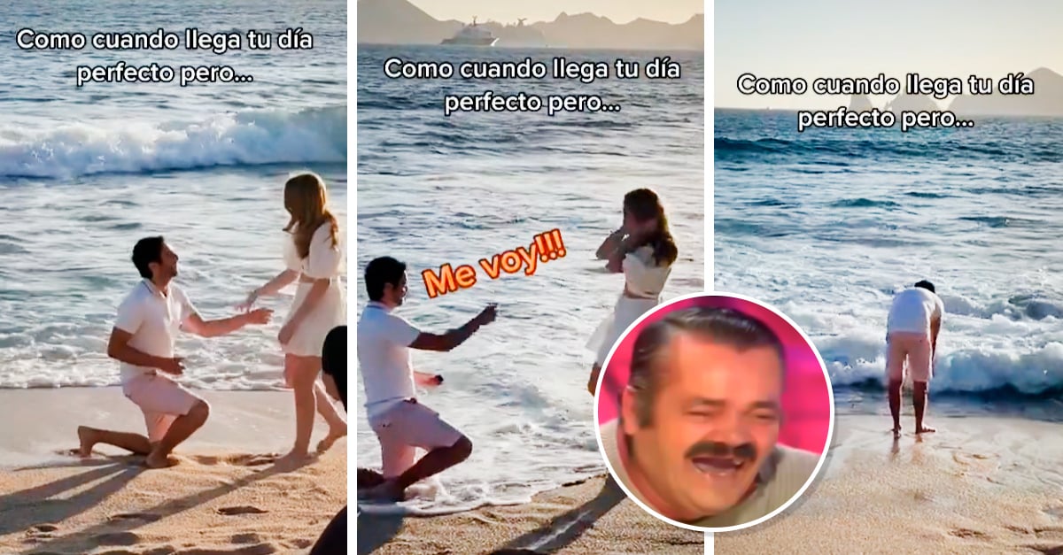 Pide matrimonio a su novia frente al mar y se le cae anillo