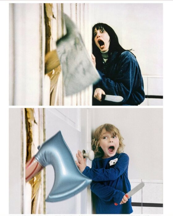 image of a girl who recreates a scene from the movie the shining 