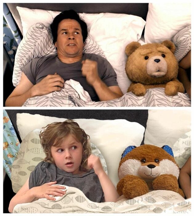 imagen de una niña recreando una icónica escena de Ted 