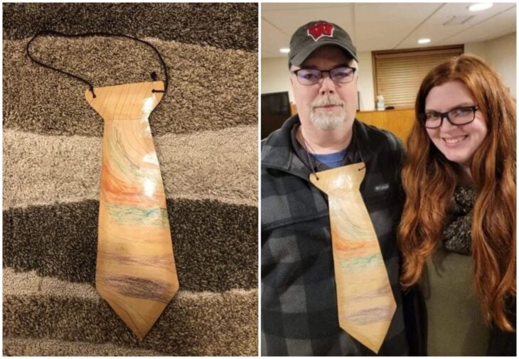 Corbata de papel; Papá usa corbata que su hija le hizo cuando era niña y la sorprende el día de su boda