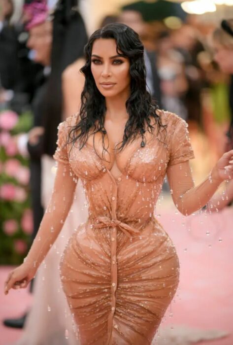 Kim Kardashian wearing a nude dress at the met gala 