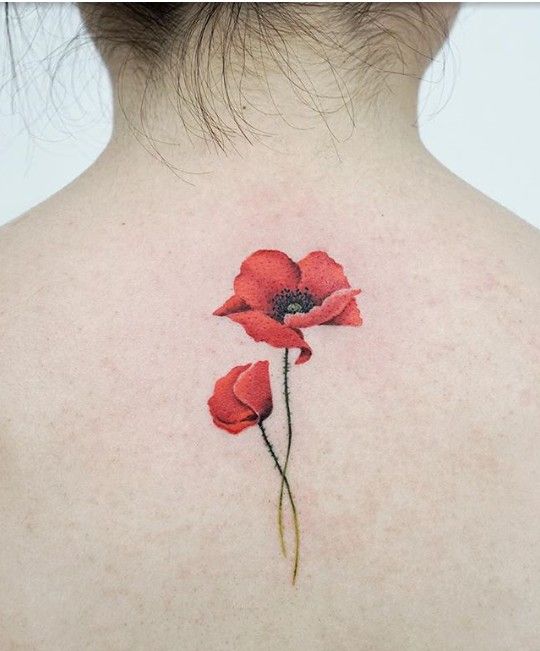 Poppy tattoo on the back; 13 Beautiful ideas to wear poppies on your skin 