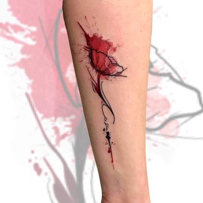 watercolor poppy tattoo; 13 Beautiful ideas to wear poppies on your skin 