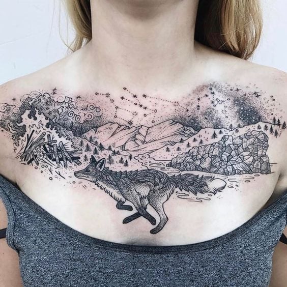 Tatuaje de zorro ;15 Tatuajes que harán de tu pecho una obra de arte