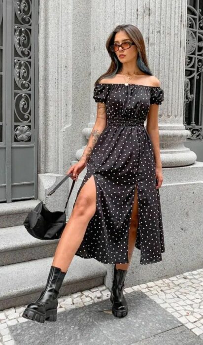 Vestido con puntos blancos; 13 Ideas para usar vestidos en negros en plena primavera 