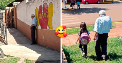 ¡Qué ternura! Abuelito espera todos los días a su bisnieta a la salida de la escuela