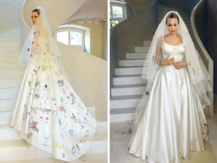 Angelina Jolie con su vestido de novia