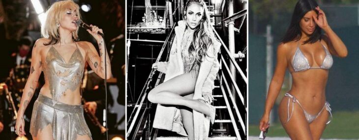 Miley Cyrus, Jennifer Lopez and Kim Kardashian, with designs by Aidan Euan