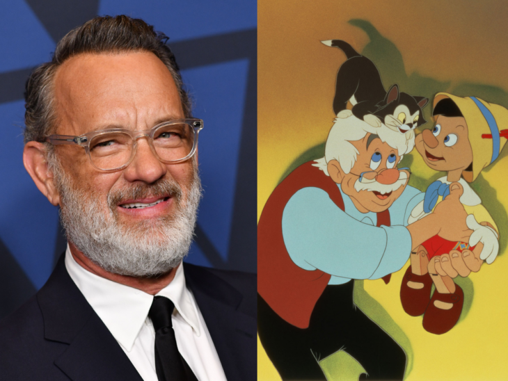 Tom Hanks y escena de la versión animada de Pinocho 