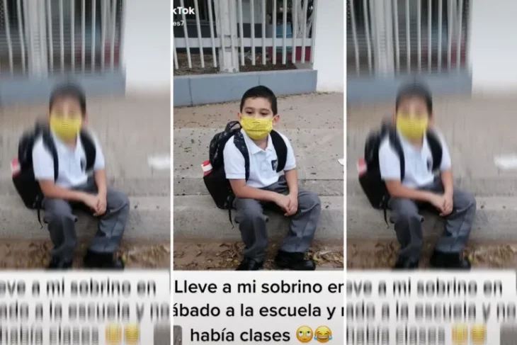 Niño sentado en el piso; ¡El tío más distraído! Lleva a su sobrino a la escuela, esperan por 1 hora… pero era sábado