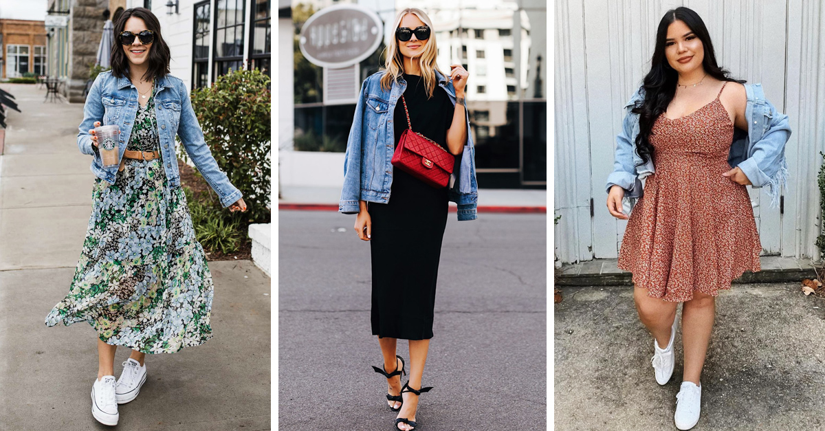 14 Outfits that combine denim jacket with dresses - Imageantra