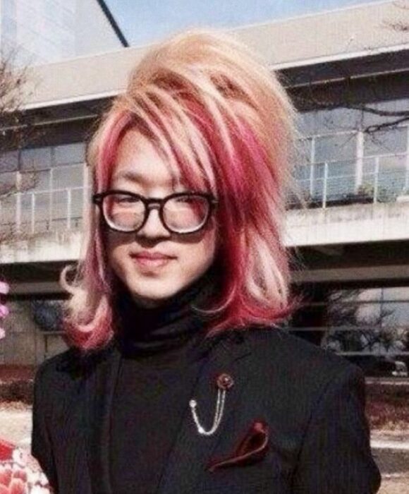 Boy with blonde and pink hair