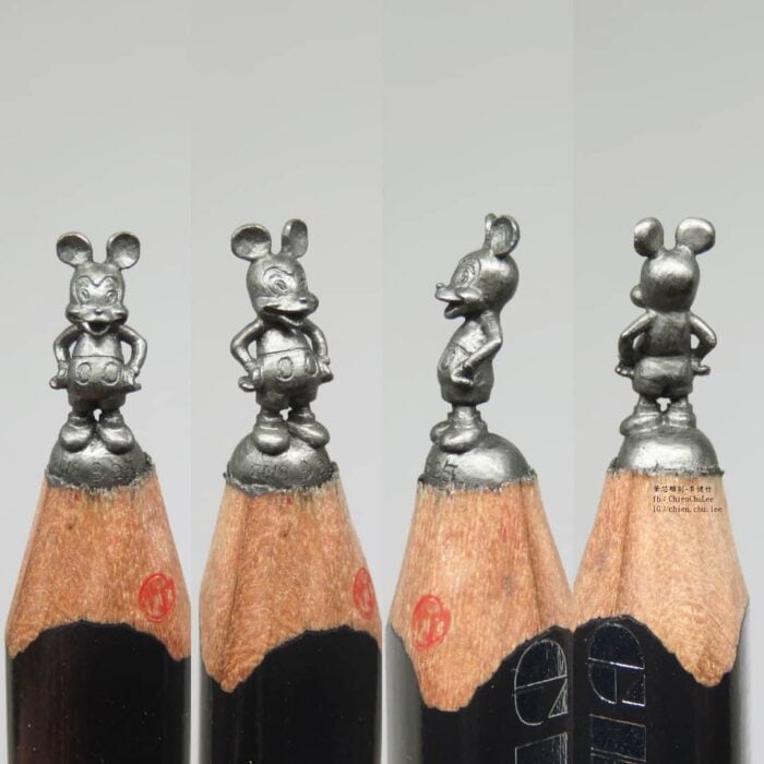 Mickey Mouse ;Artista crea hermosas y diminutas esculturas en la punta de los lápices