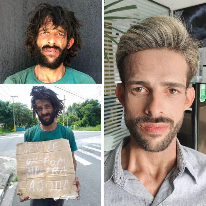Cambian el look a persona sin hogar y este promete mejorar su vida