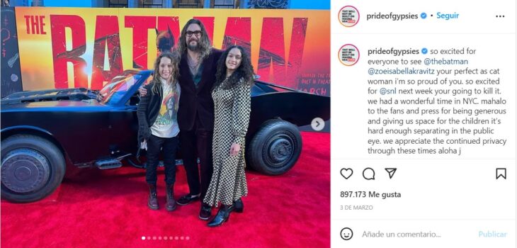 Captura de publicación de Jason Momoa en Instagram