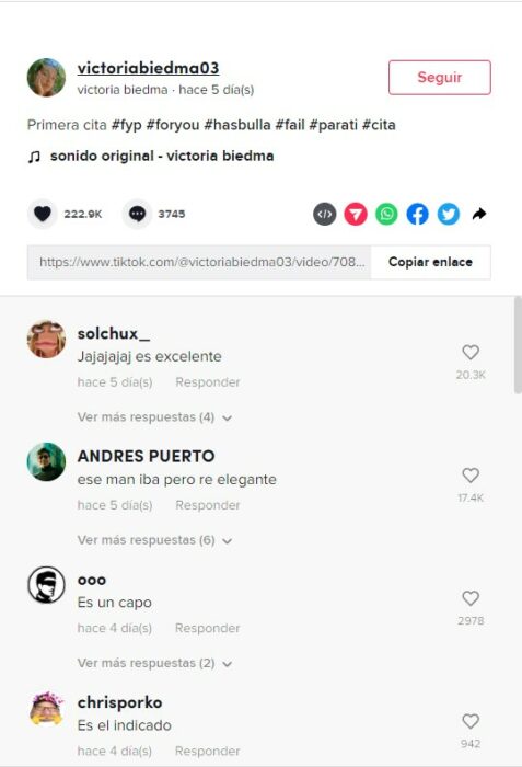 Captuta de video de TikTok de Victoria Biedma