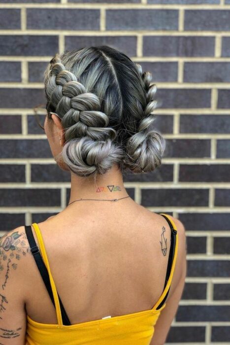 double low braided bun; Very simple updo ideas now that the heat has begun