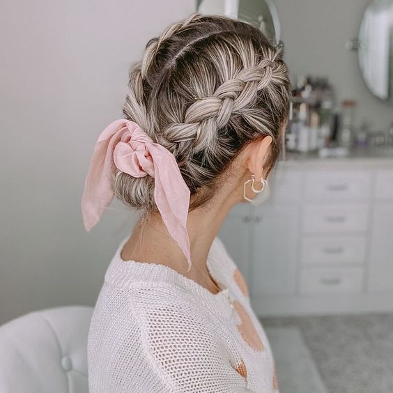 low braided bun; Very simple updo ideas now that the heat has begun