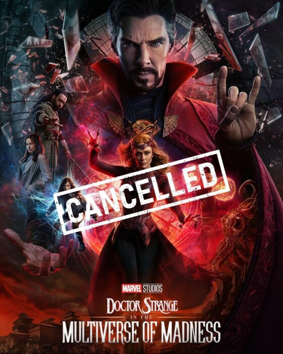 Póster oficial de Doctor Strange en el multiverso de la locura con la palabra cancelled 
