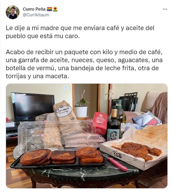 Tuit; Le pide a su mamá que le envíe café y aceite y lo que recibe conmueve a internet