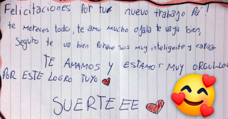 Niño le hizo carta a su papá por su primer día de trabajo