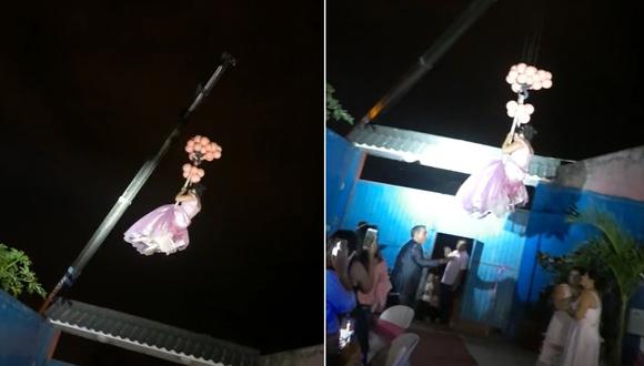 Quinceañera se hace viral por arribar en grúa a su fiesta de cumpleaños