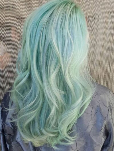 long hair with a light mint color