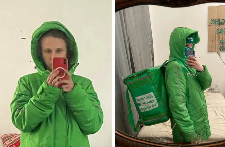 Maria Aliójina disfrazada de repartidora de comida a domicilio para huir de Rusia