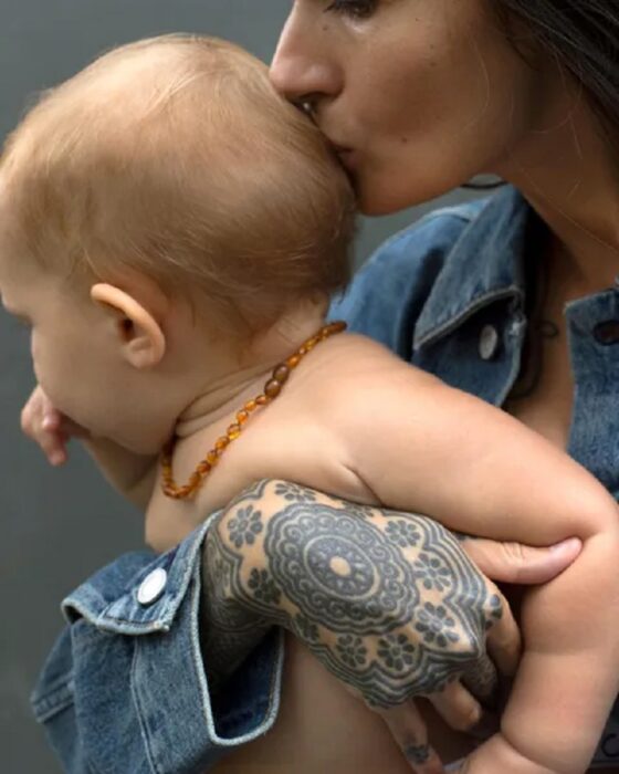 Kylie Wentzel and her baby for Calvin Klein campaign for Mother's Day