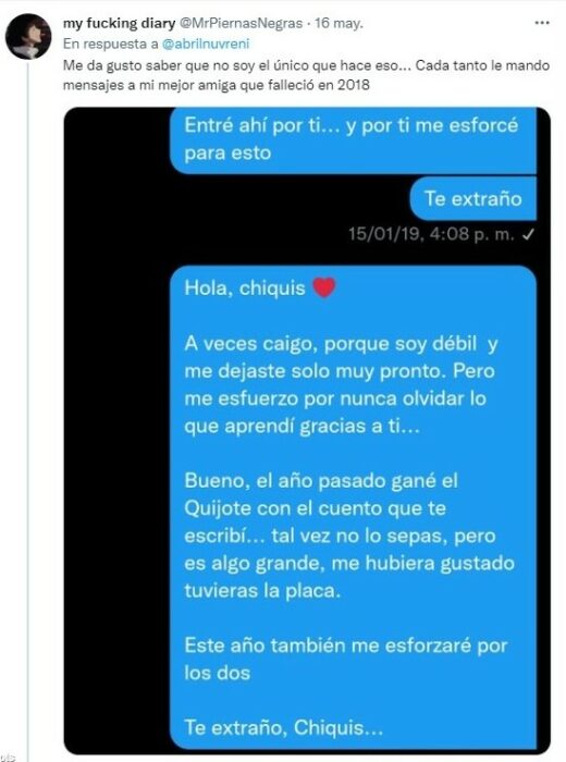 tuit sobre abuelita envía mensajes de buenas noches a su mejor amiga ya fallecida