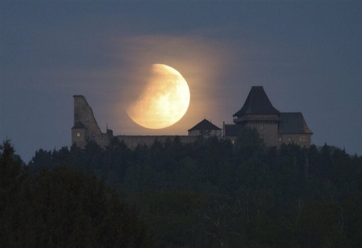 moon seen from Lipnice nad Sazavou Castle, Czech Republic 