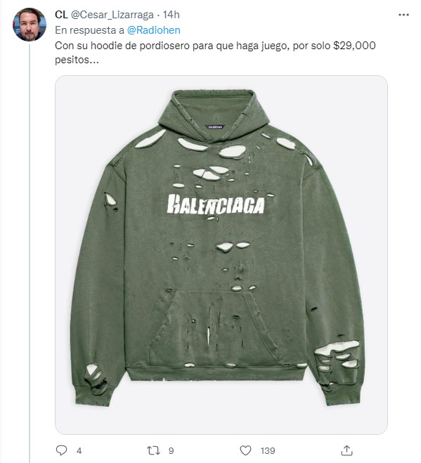 meme de una sudadera rota para complementar el outfit de los tenis rotos de Balenciaga 