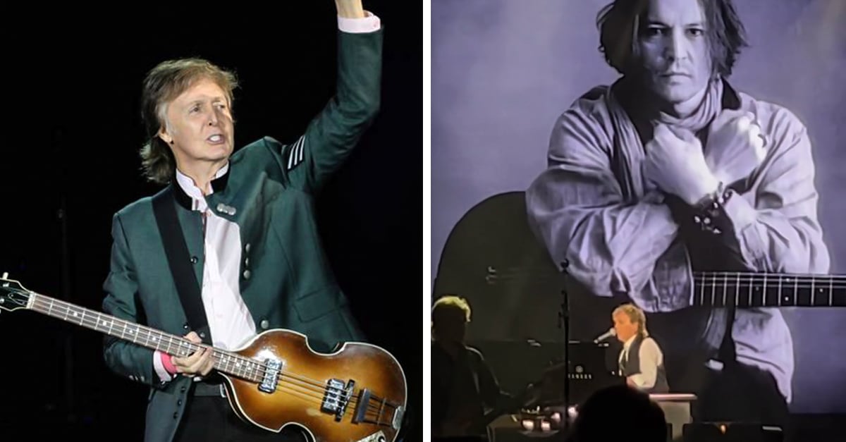 Paul McCartney shows his support for Johnny Depp during one of his concerts